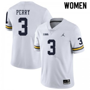 Michigan Wolverines #3 Jalen Perry Women's White College Football Jersey 279519-498
