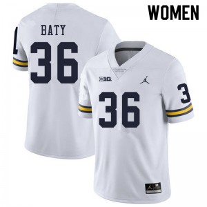 Michigan Wolverines #36 Ramsey Baty Women's White College Football Jersey 144518-525