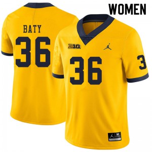 Michigan Wolverines #36 Ramsey Baty Women's Yellow College Football Jersey 303600-313