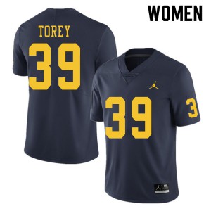 Michigan Wolverines #39 Matt Torey Women's Navy College Football Jersey 497317-375