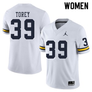 Michigan Wolverines #39 Matt Torey Women's White College Football Jersey 408412-346