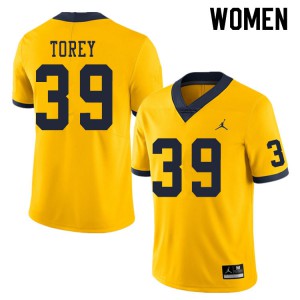 Michigan Wolverines #39 Matt Torey Women's Yellow College Football Jersey 392298-997