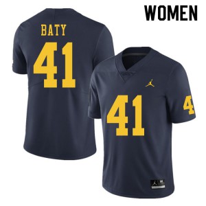 Michigan Wolverines #41 John Baty Women's Navy College Football Jersey 772577-382