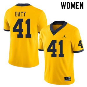Michigan Wolverines #41 John Baty Women's Yellow College Football Jersey 989101-571