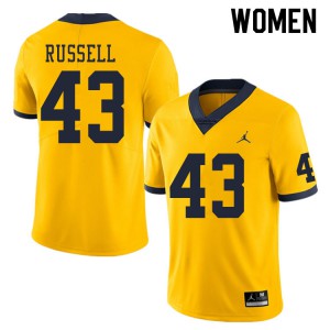 Michigan Wolverines #43 Andrew Russell Women's Yellow College Football Jersey 674261-390