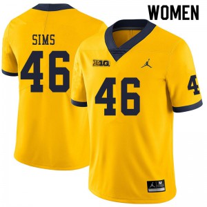Michigan Wolverines #46 Myles Sims Women's Yellow College Football Jersey 916030-612