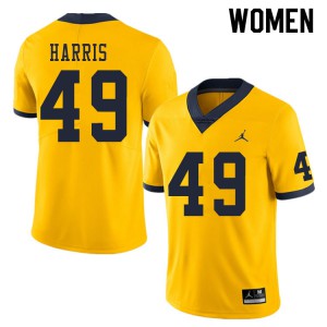 Michigan Wolverines #49 Keshaun Harris Women's Yellow College Football Jersey 552209-867