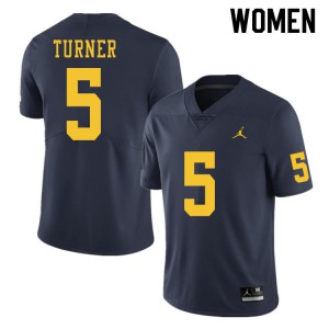 Michigan Wolverines #5 DJ Turner Women's Navy College Football Jersey 848760-952
