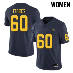 Michigan Wolverines #60 Luke Fisher Women's Navy College Football Jersey 433470-629