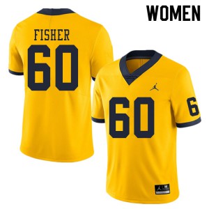Michigan Wolverines #60 Luke Fisher Women's Yellow College Football Jersey 183807-952