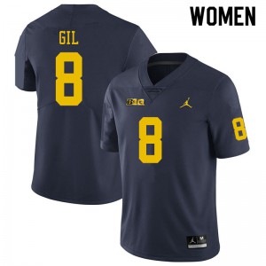 Michigan Wolverines #8 Devin Gil Women's Navy College Football Jersey 168855-651