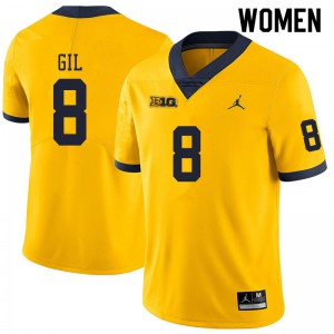 Michigan Wolverines #8 Devin Gil Women's Yellow College Football Jersey 172622-135