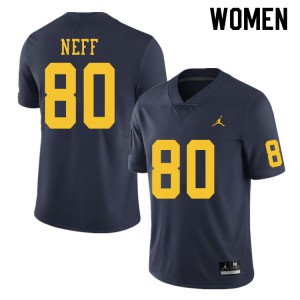 Michigan Wolverines #80 Hunter Neff Women's Navy College Football Jersey 249406-526
