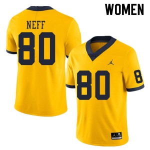 Michigan Wolverines #80 Hunter Neff Women's Yellow College Football Jersey 590609-963