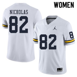 Michigan Wolverines #82 Desmond Nicholas Women's White College Football Jersey 664107-642