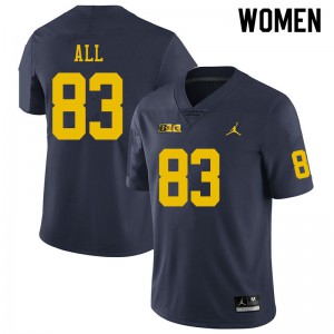 Michigan Wolverines #83 Erick All Women's Navy College Football Jersey 412769-867