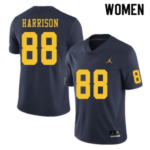 Michigan Wolverines #88 Mathew Harrison Women's Navy College Football Jersey 698549-321