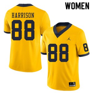 Michigan Wolverines #88 Mathew Harrison Women's Yellow College Football Jersey 167365-313