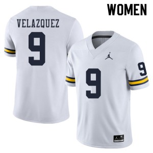 Michigan Wolverines #9 Joey Velazquez Women's White College Football Jersey 986256-527