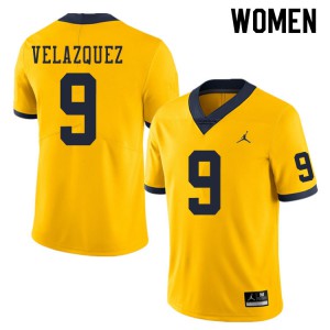 Michigan Wolverines #9 Joey Velazquez Women's Yellow College Football Jersey 879597-899