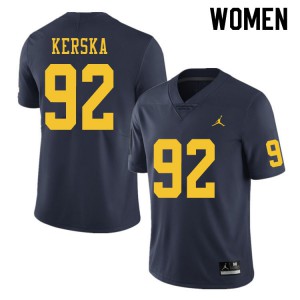 Michigan Wolverines #92 Karl Kerska Women's Navy College Football Jersey 948447-751