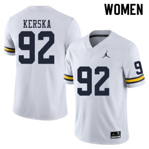 Michigan Wolverines #92 Karl Kerska Women's White College Football Jersey 367640-341