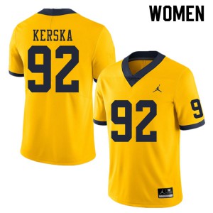 Michigan Wolverines #92 Karl Kerska Women's Yellow College Football Jersey 461215-545