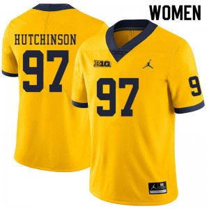 Michigan Wolverines #97 Aidan Hutchinson Women's Yellow College Football Jersey 352302-833