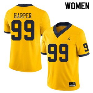 Michigan Wolverines #99 Trey Harper Women's Yellow College Football Jersey 622434-992