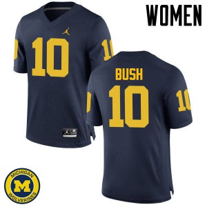 Michigan Wolverines #10 Devin Bush Women's Navy College Football Jersey 750141-697