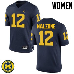 Michigan Wolverines #12 Alex Malzone Women's Navy College Football Jersey 399022-444
