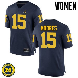 Michigan Wolverines #15 Garrett Moores Women's Navy College Football Jersey 642340-350