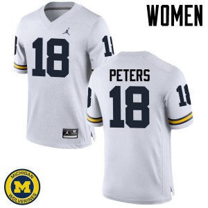 Michigan Wolverines #18 Brandon Peters Women's White College Football Jersey 540129-550