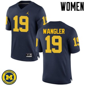Michigan Wolverines #19 Jared Wangler Women's Navy College Football Jersey 751496-246