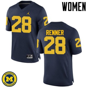 Michigan Wolverines #28 Austin Brenner Women's Navy College Football Jersey 266736-891