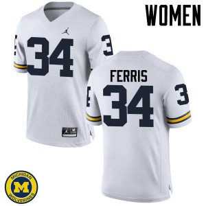 Michigan Wolverines #34 Kenneth Ferris Women's White College Football Jersey 815963-975