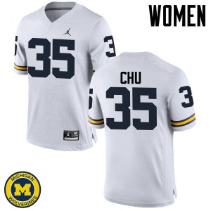 Michigan Wolverines #35 Brian Chu Women's White College Football Jersey 534029-809