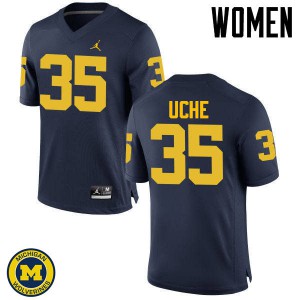 Michigan Wolverines #35 Joshua Uche Women's Navy College Football Jersey 456947-763