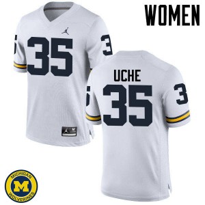 Michigan Wolverines #35 Joshua Uche Women's White College Football Jersey 463834-246
