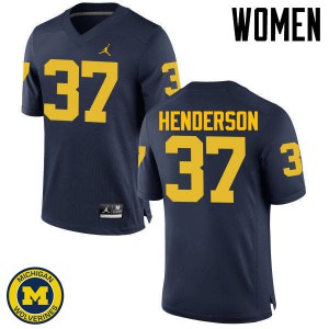 Michigan Wolverines #37 Bobby Henderson Women's Navy College Football Jersey 696774-454