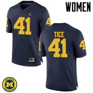 Michigan Wolverines #41 Ryan Tice Women's Navy College Football Jersey 459215-540