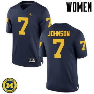 Michigan Wolverines #7 Shelton Johnson Women's Navy College Football Jersey 333445-965