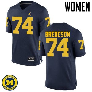 Michigan Wolverines #74 Ben Bredeson Women's Navy College Football Jersey 153569-616