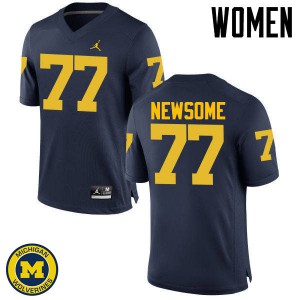 Michigan Wolverines #77 Grant Newsome Women's Navy College Football Jersey 570797-629