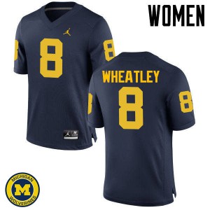 Michigan Wolverines #8 Tyrone Wheatley Women's Navy College Football Jersey 708154-657