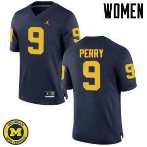Michigan Wolverines #9 Grant Perry Women's Navy College Football Jersey 734503-918
