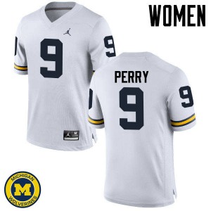Michigan Wolverines #9 Grant Perry Women's White College Football Jersey 172586-474
