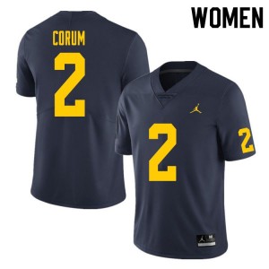 Michigan Wolverines #2 Blake Corum Women's Navy College Football Jersey 619382-601