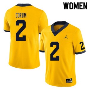 Michigan Wolverines #2 Blake Corum Women's Yellow College Football Jersey 218767-771