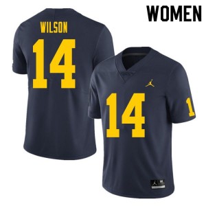 Michigan Wolverines #14 Roman Wilson Women's Navy College Football Jersey 925891-874